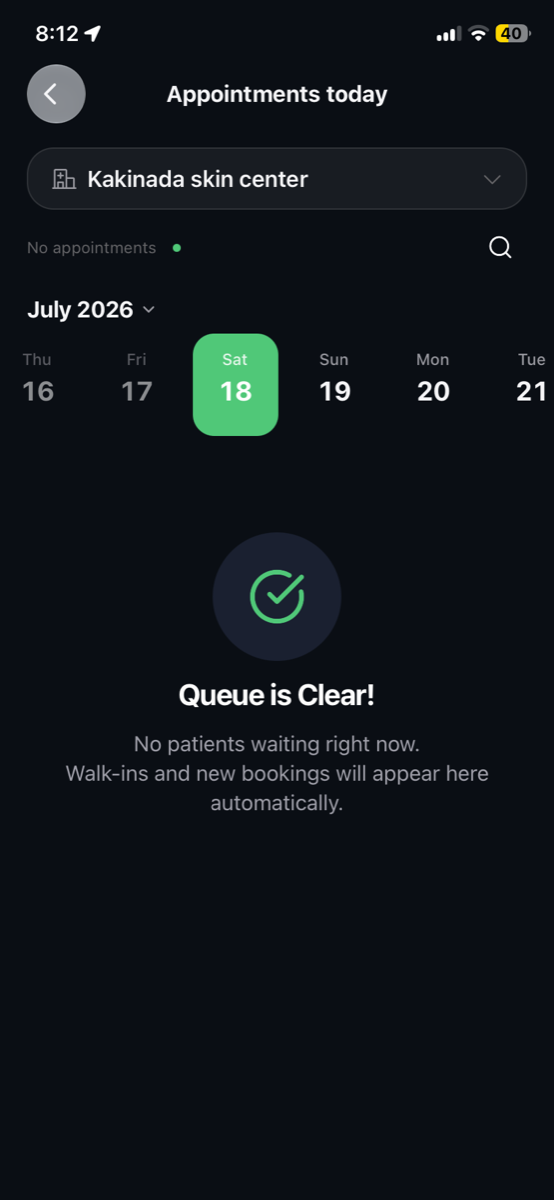 Treato mobile screen showing a clinic queue